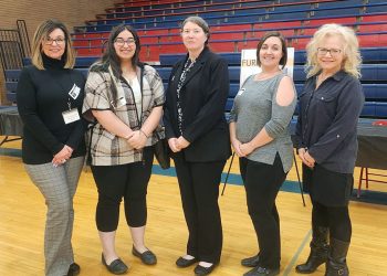 Five North Central employees participated Tuesday in the 2024 Financial Reality Fair held at St. Marys Area High School. The event was hosted by the Community Education Center of Elk and Cameron Counties. From left are North Central employees Jenn Hibbard, Mikala Biondi, Sherry Dumire, Amber Biondi, and Shelly Caggiano. Photo courtesy of North Central