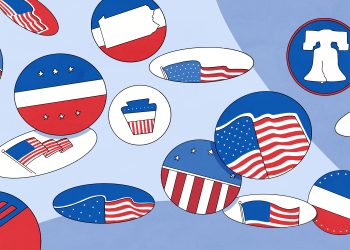 An illustration of voting stickers and political insignia.

Illustration by Leise Hook / For Spotlight PA