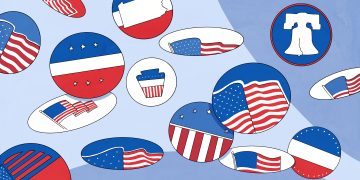 An illustration of voting stickers and political insignia.

Illustration by Leise Hook / For Spotlight PA