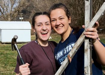 Penn State DuBois students Tayler Rafferty, left, and Hannah Thompson, right, pause for a moment for a picture during their service trip to Kentucky as part of a group from Christian Student Fellowship at Penn State DuBois.

Credit: Penn State