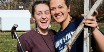 Penn State DuBois students Tayler Rafferty, left, and Hannah Thompson, right, pause for a moment for a picture during their service trip to Kentucky as part of a group from Christian Student Fellowship at Penn State DuBois.

Credit: Penn State