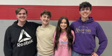 Pictured, from left, are: Isaiah Snyder - The Cowardly Lion; Evan Forcey - The Tin Man; Sophi Maines - Dorothy Gale; and Ian Gibson - The Scarecrow.