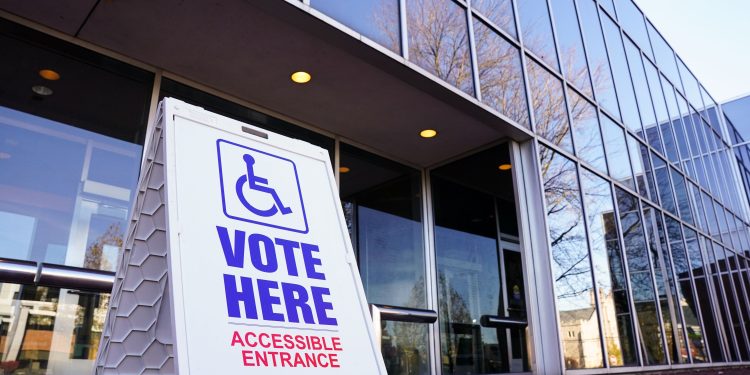A voting sign outside Allentown Public Library in Lehigh County, Pennsylvania.

Matt Smith / For Spotlight PA