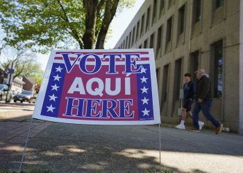 A voting location sign is seen on primary Election Day 2024 at Bethlehem City Hall in Northampton County, Pennsylvania.

Matt Smith / For Spotlight PA