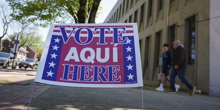 A voting location sign is seen on primary Election Day 2024 at Bethlehem City Hall in Northampton County, Pennsylvania.

Matt Smith / For Spotlight PA