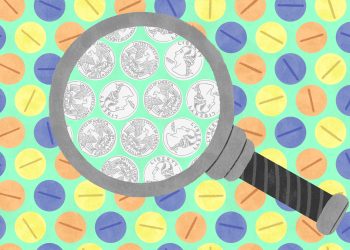 Illustration of a magnifying glass, showing pills changing to coins.

Daniel Fishel / For Spotlight PA