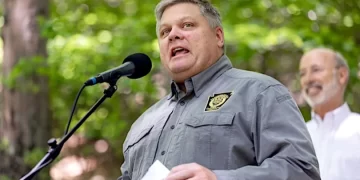 Pennsylvania Game Commission Executive Director Bryan Burhans speaks May 21, 2019, at the Glen Onoko Falls Trail near Jim Thorpe, Pennsylvania.

Commonwealth Media Services