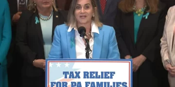 Senate President Pro Tempore Kim Ward, R-Greensburg, introduces the party's $13 billion tax cut plan on May 7, 2024 in Harrisburg, Pa.

Pennsylvania Senate Republicans
