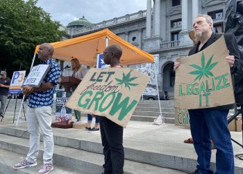 Supporters of legalizing cannabis for adult use rally outside the state Capitol in Harrisburg on June 27, 2023.

Ed Mahon / Spotlight PA