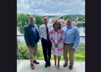 L to R: Michael Peduzzi, President and CEO of CNB Bank. Peter Smith, outgoing Chairperson and retiring Board Member. Renee Richard, retiring Board Member. Jeffrey Powell, current Chairperson of the Board of Directors, CNB Bank. (Provided Photo).