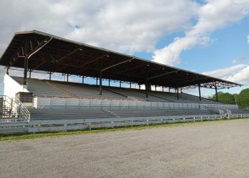 The grandstand at the Clearfield County Fairgrounds is still standing almost 100 years after its completion. The construction of the building, which has the same designers as Yankee Stadium, cost about $1.3 million dollars in today’s world. Although it was deemed unsafe in 2019, it has been repaired and been in use for every fair since that time. (Photo by Julie Rae Rickard)