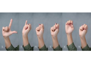 Hands gesturing using American Sign Language to spell the word “listen.”

Credit: Adobe Stock