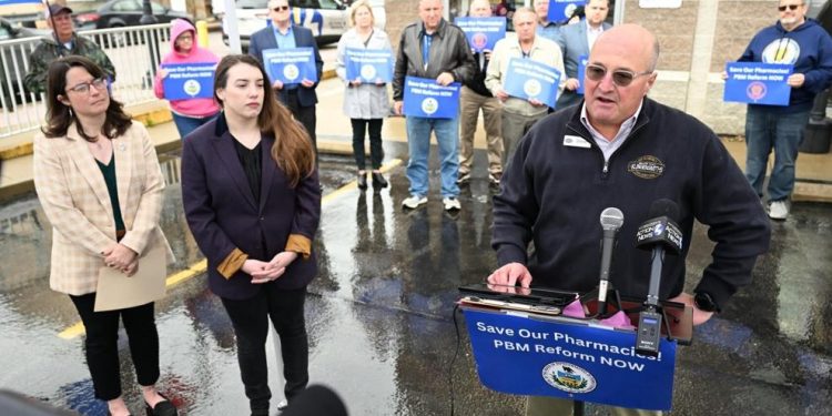 Dave Cippel, president of Klingensmith Drugstores, discussed pharmacy benefit manager reforms at a news conference in Ford City, Pa. on May 10, 2024.

Rep. Jessica Benham | House Democrats