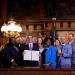 Gov. Josh Shapiro signs the 2024-25 budget, flanked by House and Senate Democrats, on July 11, 2024.

Commonwealth Media Services