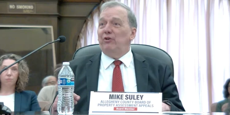 Mike Suley, a board member of the Allegheny County Board of Property Assessment Appeals, testifies during a Senate Democratic Policy Committee Hearing on July 15, 2024.

Pennsylvania Senate Democratic Majority Policy Committee