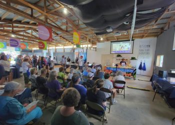 An audience watches a food demonstration by a Penn State Extension educator in the Family Room building at Ag Progress Days in 2023. Credit: Andy Hirneisen, Penn State Extension. All Rights Reserved.