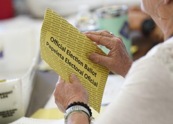 Workers sort mail-in ballots April 23, 2024, at Northampton County Courthouse in Easton, Northampton County, Pennsylvania. (Matt Smith / For Spotlight PA)