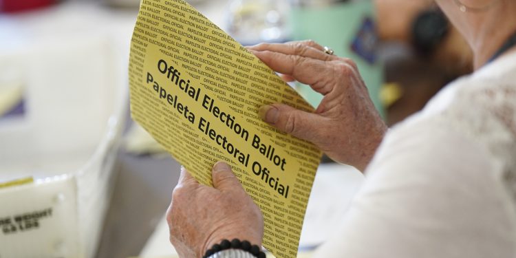 Workers sort mail-in ballots April 23, 2024, at Northampton County Courthouse in Easton, Northampton County, Pennsylvania. (Matt Smith / For Spotlight PA)