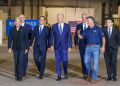 Gov. Josh Shapiro with President Joe Biden (center) at Tioga Marine Terminal in Philadelphia, Pennsylvania.  White House photo by Cameron Smith