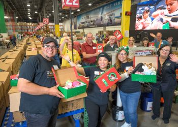 Regional processing centers bustle with activity as volunteers ready shoebox gifts for their trip overseas. (Photo is courtesy of Samaritan's Purse)