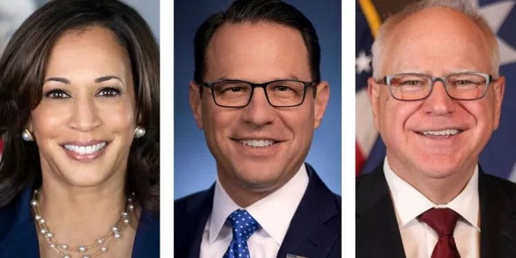 Vice President Kamala Harris (from left), Pennsylvania Gov. Josh Shapiro, Minnesota Gov. Tim Walz

Harris (WhiteHouse.gov), Shapiro (PA.gov), Walz (MN.gov)