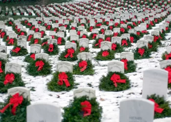 Photo is courtesy of Wreaths Across America.