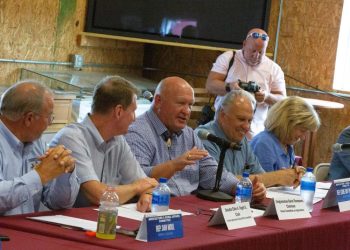 Among the events at Penn State's 2024 Ag Progress Days expo, Aug. 13-15, will be a farm bill forum hosted by the chair of the U.S. House Agriculture Committee, Rep. Glenn "GT" Thompson, third from left, shown here with state legislators at Ag Progress Days in 2023. Credit: Michael Houtz/College of Agricultural Sciences. All Rights Reserved.