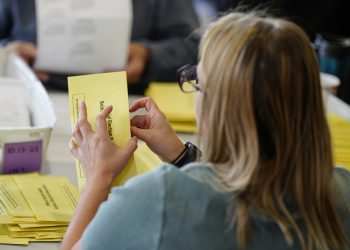 Workers sort mail-in ballots Nov. 7, 2023, at Northampton County Courthouse in Easton, Northampton County, Pennsylvania.

Matt Smith / For Spotlight PA