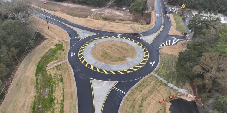 A roundabout at the intersection of Alabama State Route 188 and the Irvington-Bayou La Batre Highway. 

Facebook | ALDOT Southwest Region