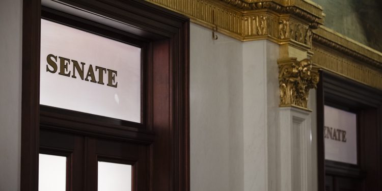 A sign that reads Senate inside the Pennsylvania Capitol in Harrisburg.

Amanda Berg / For Spotlight PA