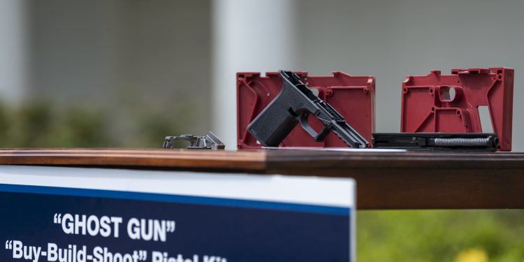 A "ghost gun" kit is displayed at the White House in 2022.

Adam Schultz / White House Photo