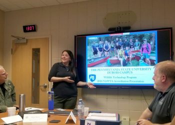 Associate teaching professor Kelly Roen makes a presentation on the value of the Penn State DuBois Wildlife Technology Program before the North American Wildlife Technology Association’s accrediting board.

Credit: Penn State