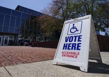 A voting location sign is displayed outside Allentown Public Library in Lehigh County, Pennsylvania.

Matt Smith / For Spotlight PA