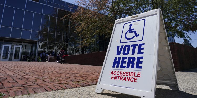 A voting location sign is displayed outside Allentown Public Library in Lehigh County, Pennsylvania.

Matt Smith / For Spotlight PA