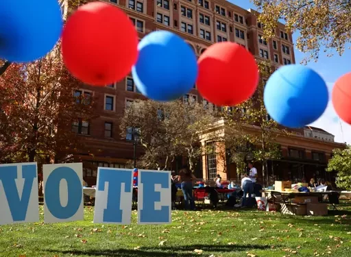 Students on the campus of the University of Pittsburgh walk past a ‘vote’ sign on Election Day, Nov. 5., 2024.

Jared Wickerham / For Spotlight PA