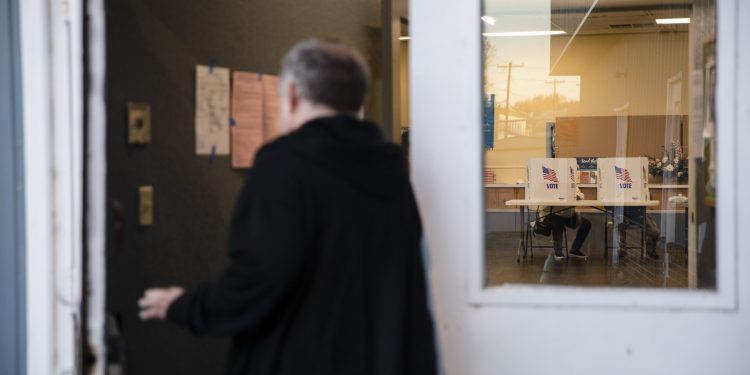 The sun sets over Pennsylvania as voters take to the polls in Harrisburg on Election Day, Nov. 8, 2022.

Amanda Berg / For Spotlight PA