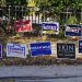 Campaign signs are shown outside Kirby Sports Center on Nov. 5, 2024, in Easton, Northampton County, Pennsylvania.

Matt Smith / For Spotlight PA