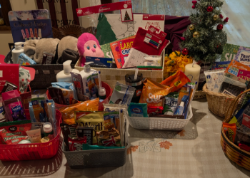 Gift baskets for BINGO winners, donated by ASN students.